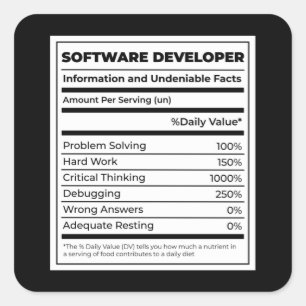Adesivo Quadrado neutritunal Funny do desenvolvedor de software