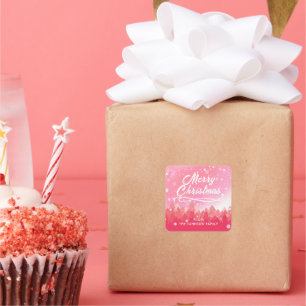 Adesivo Quadrado Neve Branca Rosa Floresta Pacífica Feliz Natal