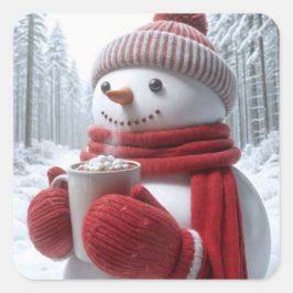 Adesivo Quadrado Neve Com Chocolate Quente