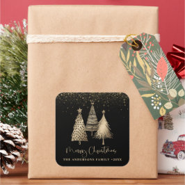Adesivo Quadrado Neve Dourada de Árvore de Natal elegante