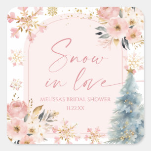 Adesivo Quadrado Neve No Amor Floco de Neve Rosa Chuveiro de Noiva 