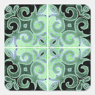 Adesivo Quadrado Neve Verde Inspirada pelos Azulejos Portugueses