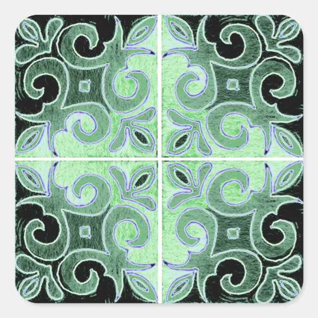 Adesivo Quadrado Neve Verde Inspirada pelos Azulejos Portugueses (Frente)