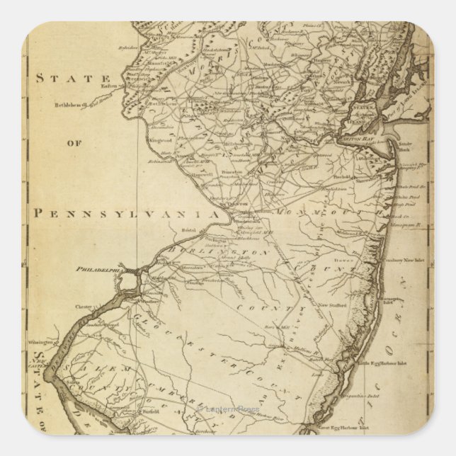 Adesivo Quadrado New JerseyPanorâmica MapNew Jersey (Frente)