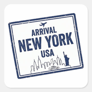 Adesivo Quadrado New York Passport Stamp Arrival USA