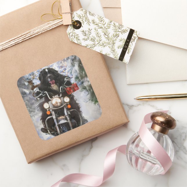 Adesivo Quadrado Newland Dog Riding Motorcycle Christmas (Presentear)