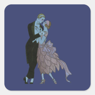 Adesivo Quadrado Newlyweds do art deco do vintage, dança do