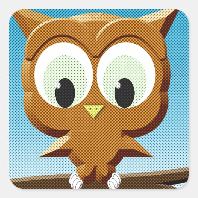 Adesivo Quadrado Newsprint Cartoon Owl (Frente)