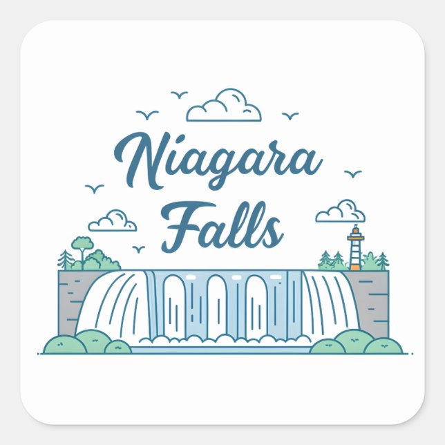 Adesivo Quadrado Niagara Falls Minimal Flat Design Illustration (Frente)