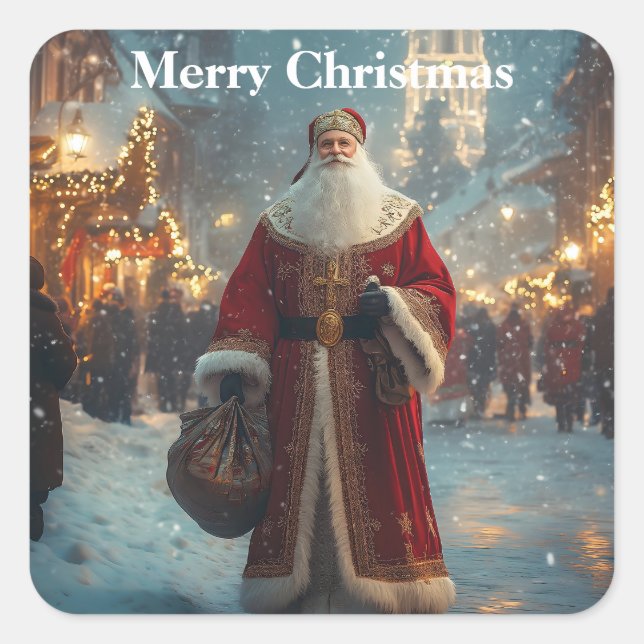 Adesivo Quadrado Nicholas em uma vila festiva de neve (Frente)