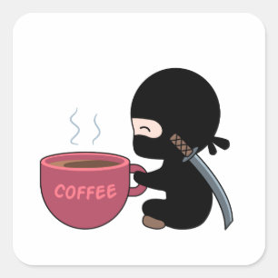 Adesivo Quadrado Ninja Pequeno com Mug de Café Grande
