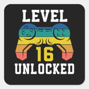 Adesivo Quadrado Nível 16 Desbloqueado, Jogo de Vídeo 16º Aniver