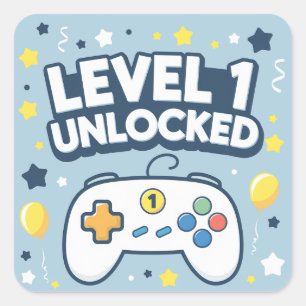 Adesivo Quadrado Nível 1 desbloqueado - Primeiro jogo de aniversári