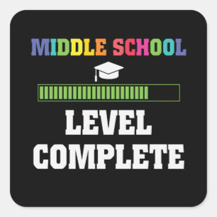 Adesivo Quadrado Nível da Escola Média Completado de Volta ao Jog