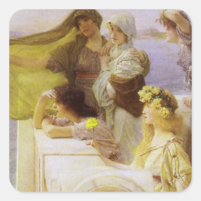 Adesivo Quadrado No Berço de Afrodite, por Sir Lawrence Alma Tadema (Frente)