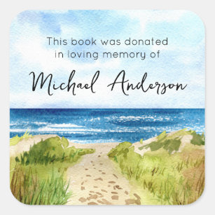 Adesivo Quadrado No Bookplate da doação do livro de praia da Loving
