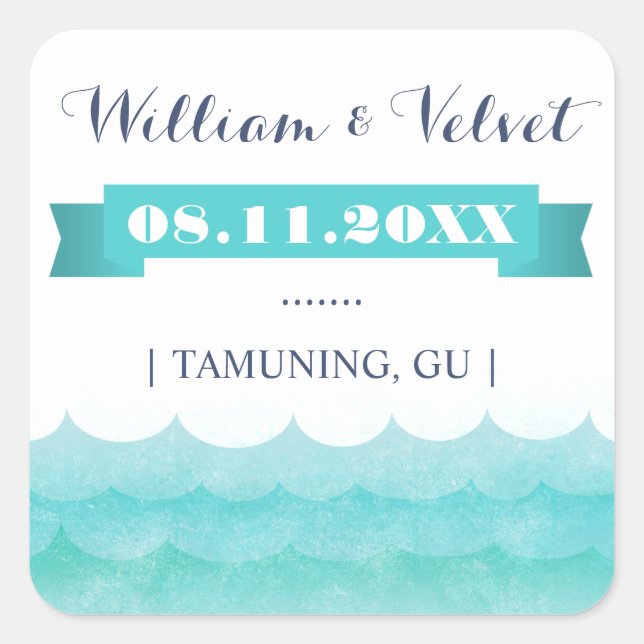 Adesivo Quadrado No Casamento Marítimo Náutico Vinhetas De Favor (Frente)