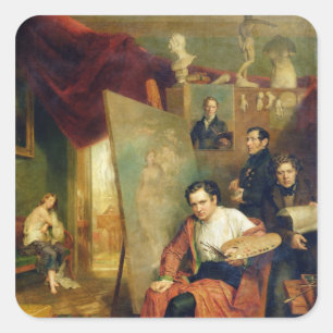 Adesivo Quadrado No estúdio do pintor, 1832