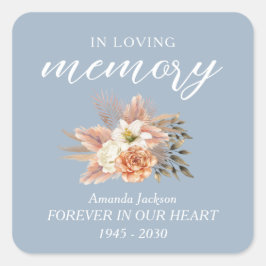 Adesivo Quadrado No Loving Memory Candle Label Dusty Blue