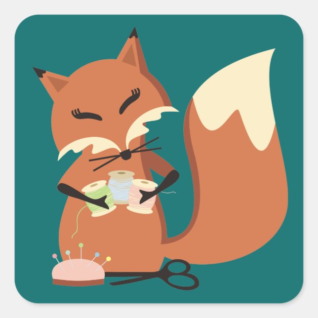 Adesivo Quadrado Noções personalizadas de costura por cores fox eti (Frente)