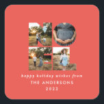 Adesivo Quadrado Noel Christmas bold 4 foto simples Holiday<br><div class="desc">Divertimento brilhante e colorido Noel Natal design de 4 fotos no feriado. Vias de cores vermelhas,  verdes,  marinhos azuis,  pretas e cor-de-rosa disponíveis.</div>