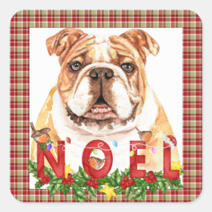 Adesivo Quadrado Noel do Bulldog Watercolor 