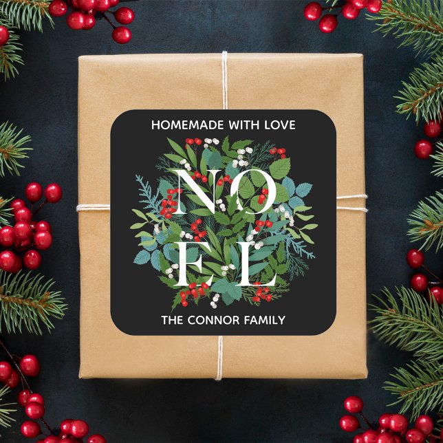 Adesivo Quadrado NoEL Holly Berries Homemade Natal (Criador carregado)