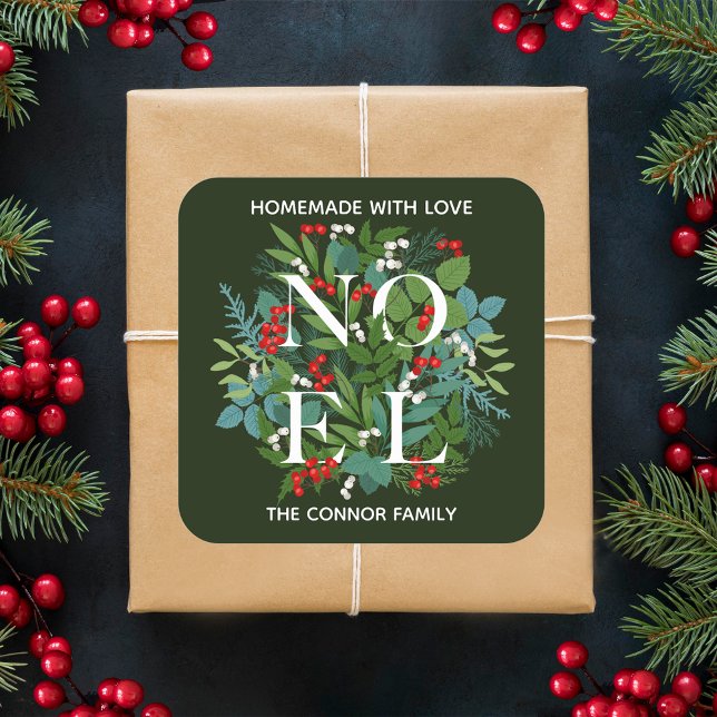 Adesivo Quadrado NoEL Holly Berries Homemade Natal (Criador carregado)