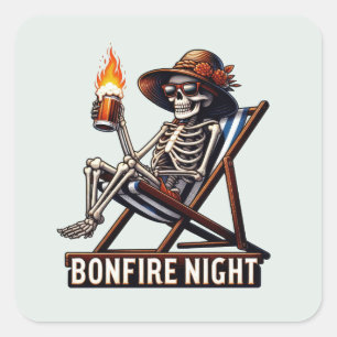 Adesivo Quadrado Noite Bonfire - Acampamento de Praia