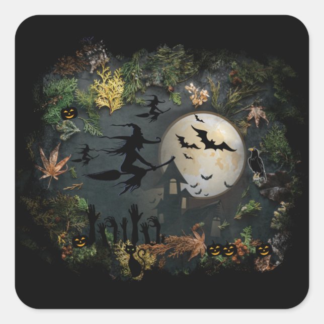 Adesivo Quadrado Noite da Festa das Bruxas (Frente)