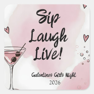 Adesivo Quadrado Noite das Galentinas Martini Rosa e Preto