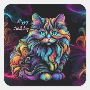 Adesivo Quadrado Noite de Arte de Gatinho Colorido Bonito