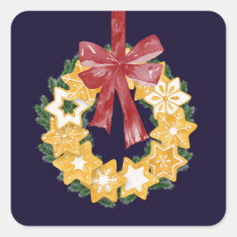 Adesivo Quadrado Noite de Cookie de Natal com fundo azul Marinho