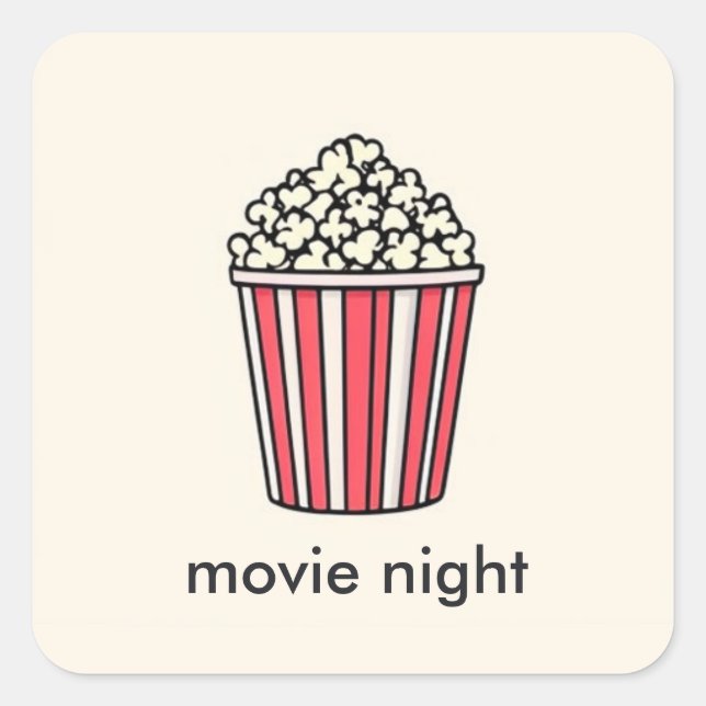 Adesivo Quadrado Noite de filme com pipoca (Frente)