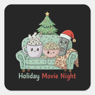 Adesivo Quadrado Noite de Filme de Natal Kawaii Fofinho   Férias Ac