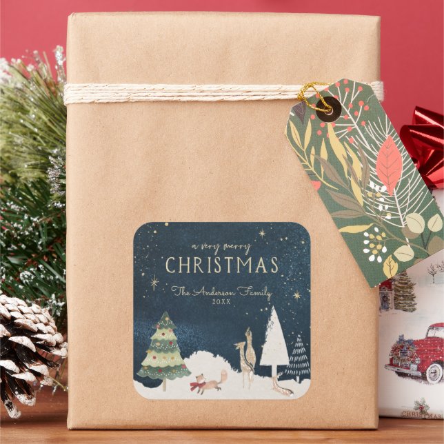 Adesivo Quadrado Noite de Inverno | Elegante Agradecimento de Natal (Feriado)