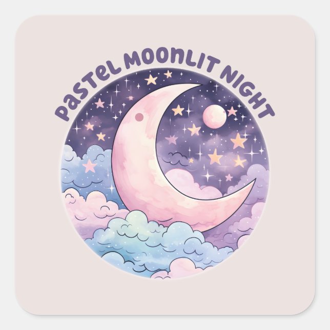 Adesivo Quadrado Noite de Moonlit Pastel - Lua do Crescente Sonhado (Frente)