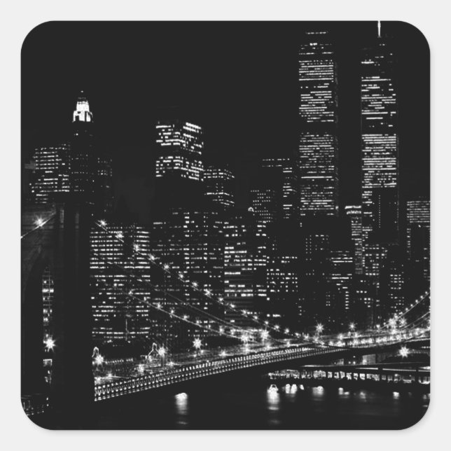 Adesivo Quadrado Noite de Nova Iorque preto e branco (Frente)