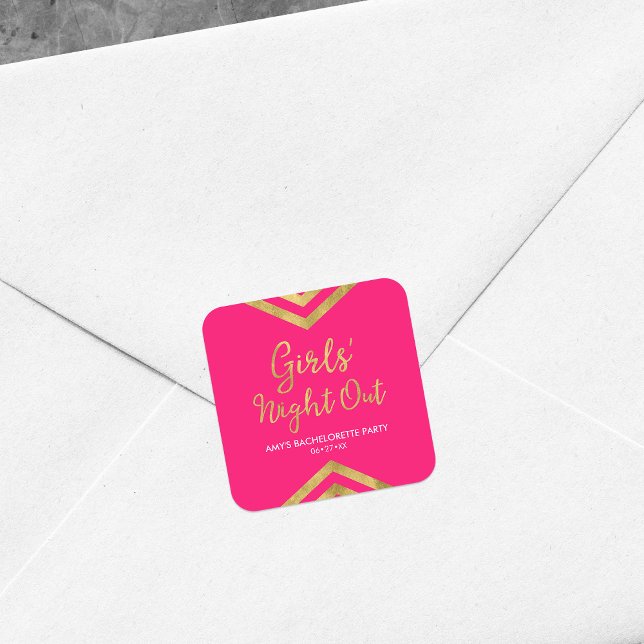 Adesivo Quadrado Noite Dourada das Meninas Chevron, cor-de-rosa, mo (Criador carregado)