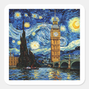 Adesivo Quadrado Noite Estrelada Big Ben Londres Inglaterra