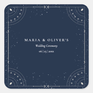 Adesivo Quadrado Noite Estrelada Casamento Celestial Azul Marinho E
