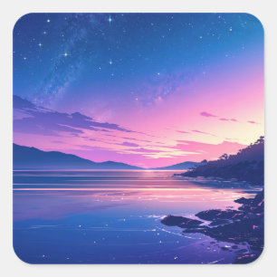 Adesivo Quadrado Noite Estrelada da Via Láctea sobre o Pôr do Sol R