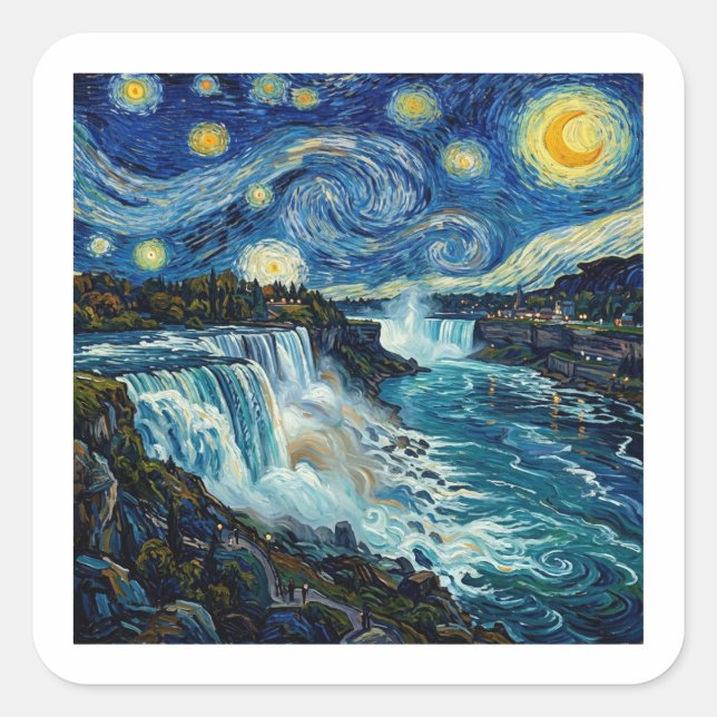 Adesivo Quadrado Noite Estrelada de Niagara Falls (Frente)