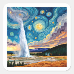 Adesivo Quadrado Noite Estrelada do Old Faithful Parque Yellowstone