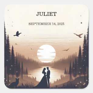 Adesivo Quadrado Noite Pôr do Sol Lua Nuvem Crepúsculo Chá de Noiva