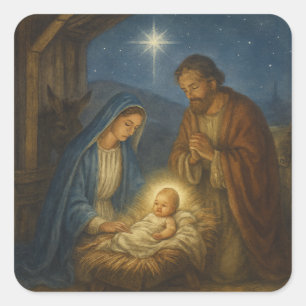 Adesivo Quadrado Noite Santa: O Nascimento de Cristo