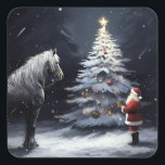 Adesivo Quadrado Noite Silenciosa - Belo Natal de Cavalo e Papais n<br><div class="desc">Noite Silenciosa - Belo Cavalo e Papais noeis Vinhetas na Praça de Natal</div>