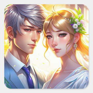 Adesivo Quadrado Noiva Bonita e Noivo Bonito Casal de Anime