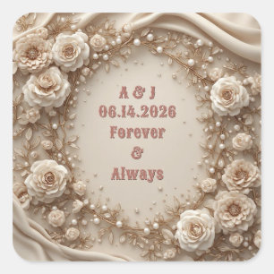 Adesivo Quadrado Noiva com Renda Champanhe e Detalhes Florais com T