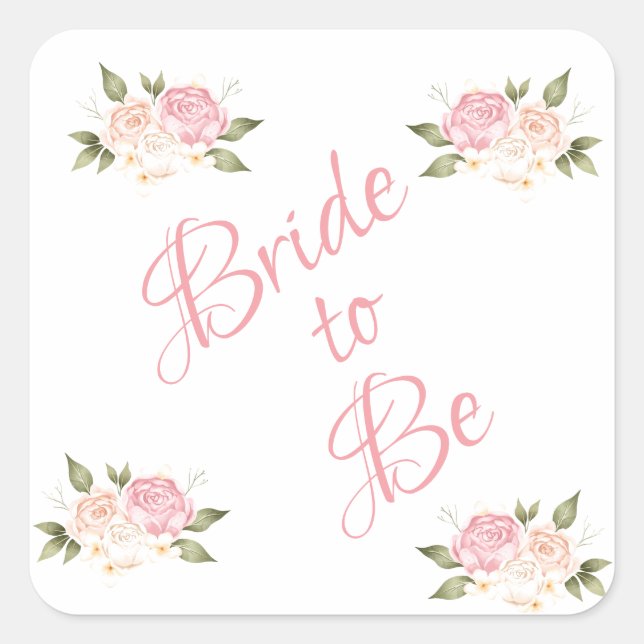 Adesivo Quadrado Noiva de Casamento por Aquarela com Script Floral  (Frente)